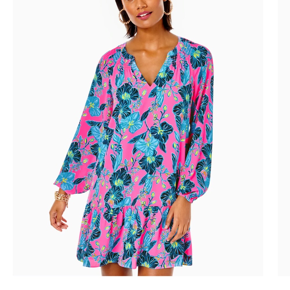 Lilly Pulitzer Lucee Long Sleeved dress Pink Isle Blooming for You